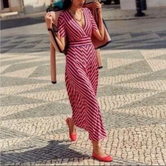 Boden Kristen Stripe A-Line V-Neck Midi Dress - Picture 16 of 16